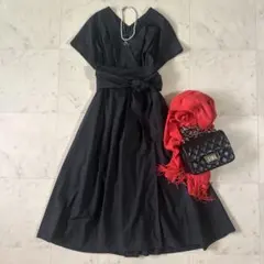 美品✨エストネーション 近年モデル 異素材 ドッキングワンピース ロング丈 黒 美品✨エストネーション 近年モデル 異素材 ドッキングワンピース