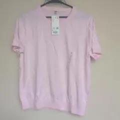 UNIQLO UVカットクルーネックセーター 半袖 ピンク L