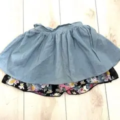【デニム　花柄スカート リバーシブル　90cm】