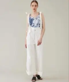 LIVINGTONE リヴィントーン　ハイウエストリボン　ワイドデニムパンツ