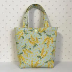 ミニトートバッグ　ミモザ柄　ミント　ハンドメイド