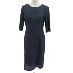 美品 ネイビー 総レース ワンピース オケージョン セレモニー 七分袖
