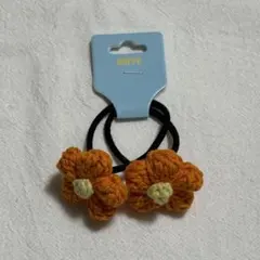 ハンドメイド　鍵あみ　ヘアゴム　花モチーフ
