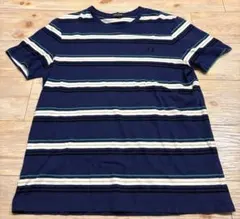 FRED PERRY ボーダー Tシャツ ワンポイントロゴ　ネイビー L