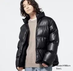 GUヒートパデッドフェイクレザーブルゾン　ブラック　M