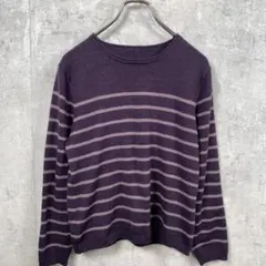 ニット セーター Free パープル ボーダー 長袖 伸縮性有 レディース
