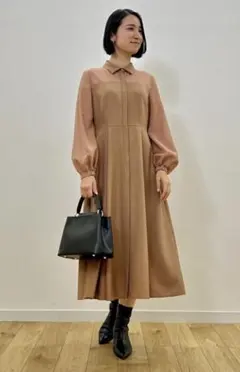 新品未使用】ANAYI ドットオーガンジーリボンブラウス ブラウン サイズ