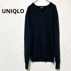 ユニクロ ネイビー スーピマコットン Vネック ニットセーター