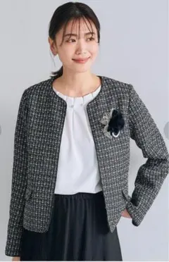 ワールド　grove ツイード　ノーカラージャケットM