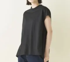 omnes tシャツ 半袖 接触冷感裾ラウンドフレンチスリーブ　ブラック　黒のサムネイル