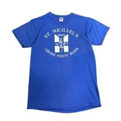プリントTシャツ　RUSSELL製　メキシコ製　半袖　ブルー　S 古着　8nのサムネイル