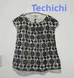 Techichi テチチオーガンジー刺繍半袖ブラウス ホワイト×ブラック　Mのサムネイル