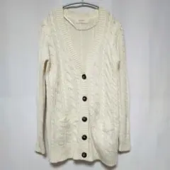 ZARA ザラ【M】ケーブルニット カーディガン 厚手 エルボーパッチ 白
