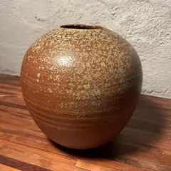 落款あり 緑釉窯変 壺型 花瓶 花器 陶器 インテリア オブジェ 送料込み