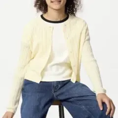 【ユニクロ】GIRLS ウォッシャブルニットリブカーディガン　クリーム　160