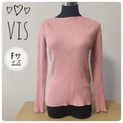 VIS ビス　ピンク リブ編み 長袖セーター