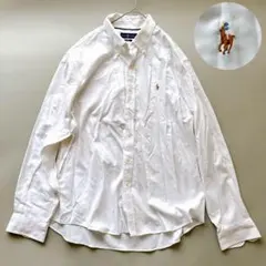 美品】❤️Ralph Lauren リネンストライ プシャツ グリーンポニーXS