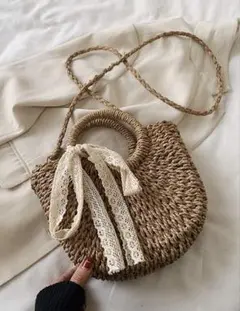 新品★かごバッグ レースリボン付き