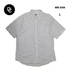 MR.VAN ミスターヴァン BD リネン混 半袖 ストライプシャツ ブルー L