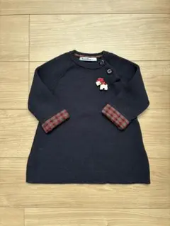 美品✨80cm familiar ネイビー×ファミリアチェック ワンピース