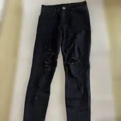ダメージデニムパンツ 【BLACK】