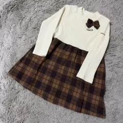 ミキハウスホットビスケッツ リボン ロゴ刺繍 ドッキングワンピース