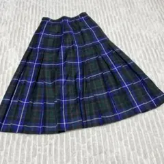 【a4322】McDavid プリーツフレアスカート チェック柄 S ブルー系