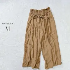 ワイドパンツ リボンベルト ゆったり カジュアル 裏地 ウエストゴム 楽ちん