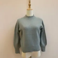 美品ナノユニバース ふんわり起毛ニット くすみ水色 ボリューム袖 ショート丈F