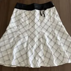 白黒チェック フレアスカート 膝丈　L