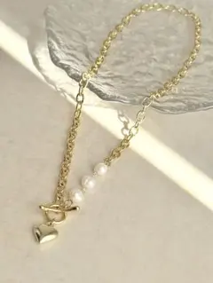 ハート　チェーン　淡水パール　ネックレス
