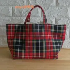 タータンチェック柄【赤×緑】トートバッグ　✻ハンドメイド✻