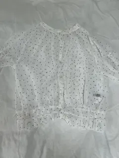 ホワイト ドット柄 フリルブラウス