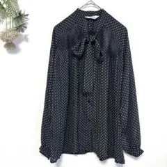 美品✨昭和レトロ｜日本製｜ヴィンテージ｜ボウタイシアーブラウス｜透け感｜総柄｜L