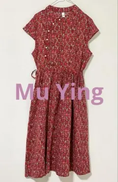 Mu Ying ワンピース 膝丈 ちりめん 半袖