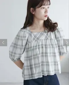 DISCOAT チェック袖バルーンブラウス