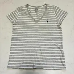 POLO RALPH LAUREN ボーダーVネックTシャツ M（B802）