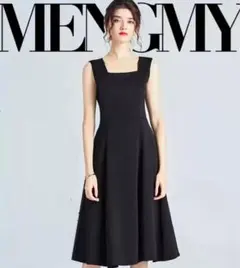 ブラック スクエアネック ウエストフィット ワンピース Mサイズ