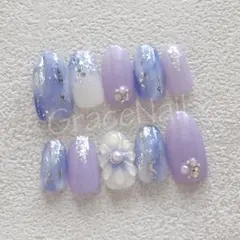 No.2291 現品販売！ネイルチップ　ブルー/パープル/ニュアンス/フラワー