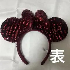ディズニー ミニー カチューシャ スパンコール ベロア 赤　クリスマス