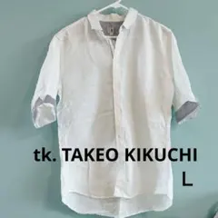 即日発送✨【TK】【タケオキクチ】白の半袖リネンシャツ　Lサイズ 綿麻のサムネイル