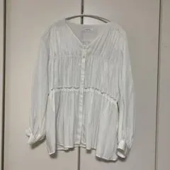 GREEN LABEL RELAXING 長袖シャーリングブラウス　ホワイト