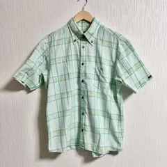 美品　バーバリーブラックレーベル　メンズ　半袖チェックシャツ 刺繍　グリーン