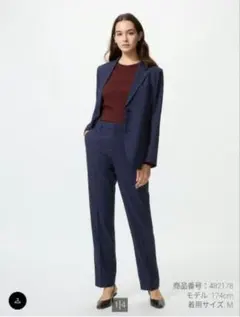 感動スリムパンツ 丈長め M ネイビー 美品