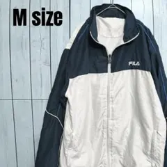 FILA ナイロンジャケット ネイビー ホワイト 刺繍 Mサイズ メンズ 古着