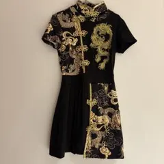 黒金ドラゴンデザイン チャイナドレス Mサイズ