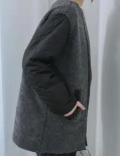 ボア×キルトリバーシブルコート　サマンサモスモスブルー　ブラック