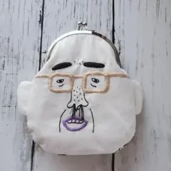 ハンドメイドがま口ポーチ　耳付きメガネおじさん10センチくし型