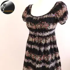 LAISSE PASSE　レッセパッセ　花柄ボーダーワンピース　黒　赤　青　36