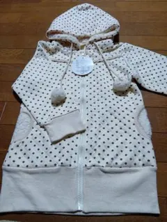 アイボリー ドット柄 フード付きパーカー 120